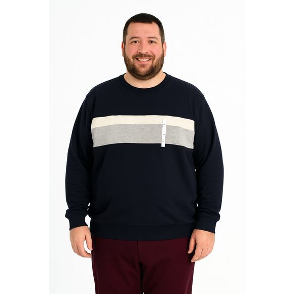 Goodfellow & Co Men’s Colorblock Crewneck Sweatshirt XL Navy Blue Gray White - Picture 1 of 7